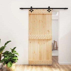 Porta Scorrevole Con Set Hardware 90x210 Cm Legno Massello Pino /