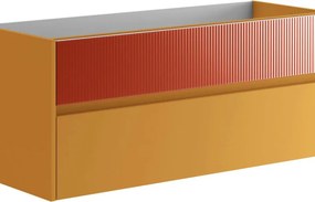 Mobile da bagno sospeso sotto lavabo Niwa 2 cassetti ideale per doppia vasca L119.5 x H50 x P45.5cm senape paprika cannettato