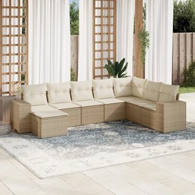 Set divano da giardino 8 pz con cuscini beige in polyrattan