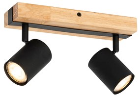 Faretto da soffitto Smart Nero con Legno 2 Luci Regolabile Incl. Wifi GU10 50mm - Jeana