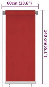 Tenda a Rullo per Esterni 60x140 cm Rosso in HDPE