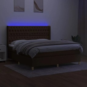 Letto a molle materasso e led marrone scuro 160x200 cm tessuto