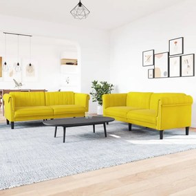 Set Di Divani 2 Pz Giallo İn Velluto /