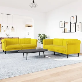 Set Di Divani 2 Pz Giallo İn Velluto /