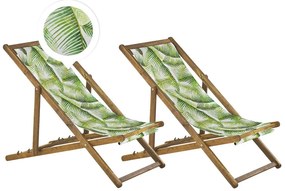 Set di 2 sedie a sdraio legno acacia chiaro motivo foglie di palma verde ANZIO Beliani
