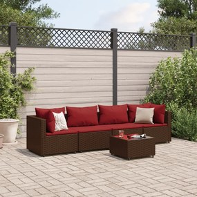 Set divani da giardino 5 pz con cuscini marrone in polyrattan