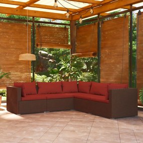 Set Divani da Giardino 5 pz con Cuscini in Polyrattan Marrone