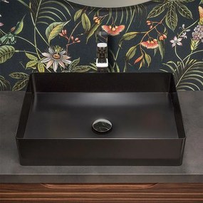 Lavabo da appoggio rettangolare 58x38 cm in acciaio inox nero opaco Goya