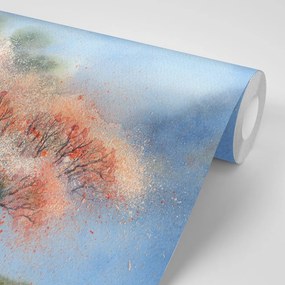 Carta da parati autoadesiva – Alberi in fiore ad acquerello