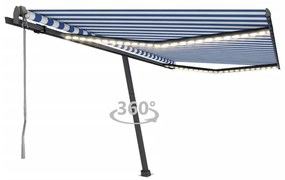 Tenda Automatica Con Sensore Vento E Led 450x300 Cm Blu Bianca /