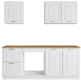 Cucina completa Con piano di lavoro 200 cm Bianco e Naturale - CELOMIA