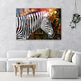 Quadro su tela, Zebra su uno sfondo colorato  Dimensioni 60x40