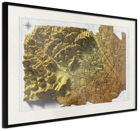 Poster  Raised Relief Map: Vienna  Cornice Quadri Cornice nera con pass-partout, Larghezza x Altezza Home decor 45x30