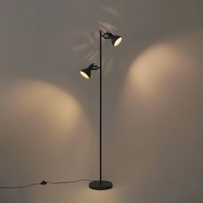 Lampada da terra industriale nera con legno a 2 luci - Jakub