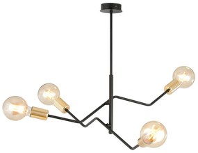 Sospensione Industrial 4 Luci Temi In Acciaio Nero E Oro Bracci Regolabili
