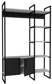 Mobile Ingresso Industrial 120x34x180 Con Scarpiera Appendiabiti E Ripiani Yago Antracite E Bianco