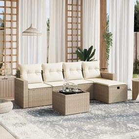 Set divano da giardino 6 pz con cuscini beige in polyrattan