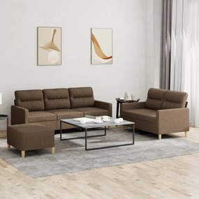 Set Di Divani 3 Pz Con Cuscini Marrone İn Tessuto /