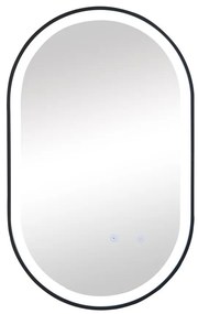 Specchio per bagno luminoso ovale antiappannamento con contorno 50 x 80 cm Nero - ALARICO