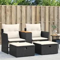 Divano da Giardino 2 Posti con Sgabelli Nero in Polyrattancod mxl 88196