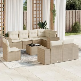 Set divano da giardino 9 pz con cuscini beige in polyrattan