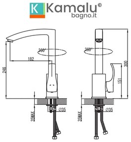 Kamalu - miscelatore cucina finitura cromata con canna girevole | kam-080