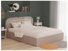 Letto con contenitore 180 x 200 cm Tessuto bouclette Beige + Materasso - FIREZA