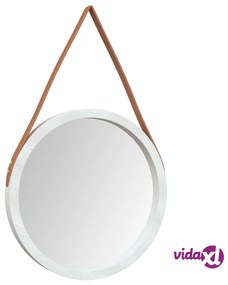 vidaXL Specchio da Parete con Cinghia Bianco Ø 45 cm