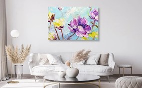 Stampa su tela – Fiori viola e gialli dipinti