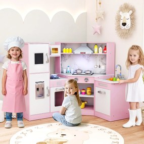Costway Cucina giocattolo per bambini in legno con lavabo separato suoni e luci divertenti, Set da cucina per giochi 3 Colori