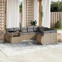 Set Divano da Giardino 10 pz con Cuscini Beige in Polyrattan 3268769