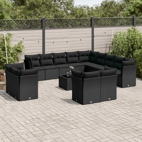 Set Divani da Giardino 14pz con Cuscini in Polyrattan Nero