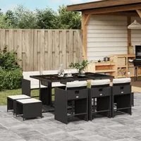 Set da Pranzo da Giardino 11 pz con Cuscini in Polyrattan Nero 3211146