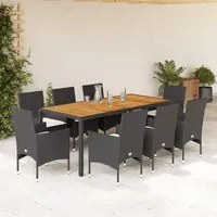 Set Pranzo da Giardino 9 pz con Cuscini Nero Polyrattan Acacia 3278668