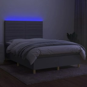 Letto a molle materasso e led grigio chiaro 140x190 cm tessuto