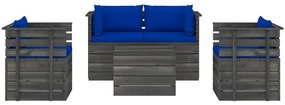 Set divani da giardino su pallet 5 pz con cuscini massello pino