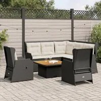 Set Mobili da Giardino 6 pz con Cuscini in Polyrattan Nero 3262155