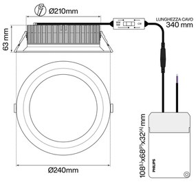 Faro LED da Incasso 60W Foro Ø210mm Bianco CCT IP54 con driver Philips Colore Bianco Variabile CCT