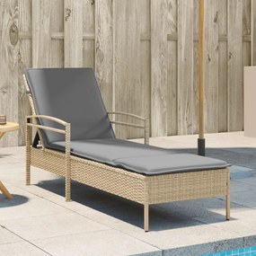 Lettino Prendisole Con Cuscino Beige 63x200x81 Cm İn Polyrattan /