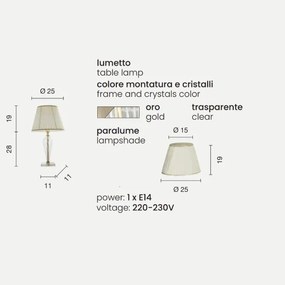 Lampada da tavolo VILLA in vetro lavorato a mano Oro 25x47 cm