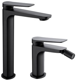 Coppia rubinetti miscelatore lavabo alto e bidet senza scarico in ottone nero opaco Momo