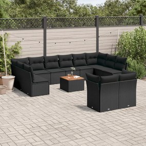 Set divani da giardino 13pz con cuscini nero in polyrattan
