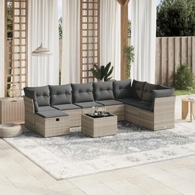 Set divano da giardino 9pz con cuscini grigio chiaro polyrattan