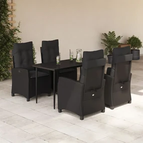Set da pranzo da giardino 5 pz nero con cuscini in polyrattan