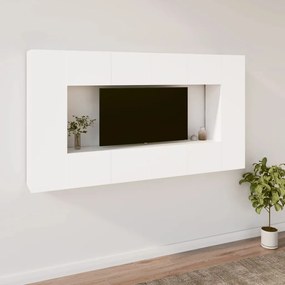 Set mobili porta tv 8pz bianco in legno multistrato