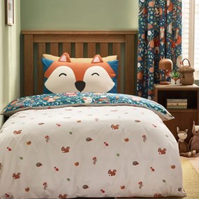 Set copripiumino e federa da bambini verde e beige per letto singolo 135x200 cm Fox and Woodland Friends – Catherine Lansfield