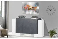 Credenza moderna a 5 ante, Made in Italy, Madia da cucina, Buffet di design da soggiorno, cm 170x45h85, Bianco lucido e Grigio Cenere