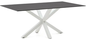 Kave Home - Tavolo Argo di vetro nero opaco e gambe in acciaio con finitura bianca 200 x 100 cm