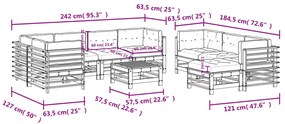 Set Divani da Giardino 10pz con Cuscini in Legno Massello Miele