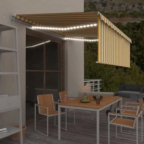 Tenda Sole Retrattile Manuale Parasole E Led 4x3m Gialla Bianca /